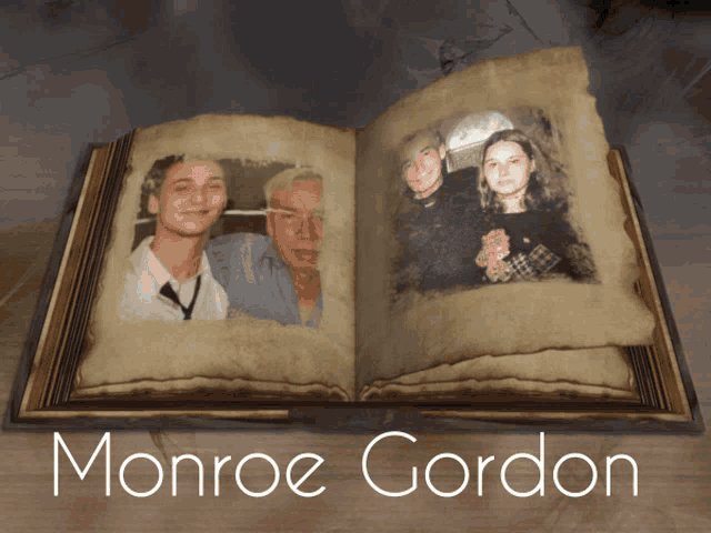 an open book with a picture of monroe gordon