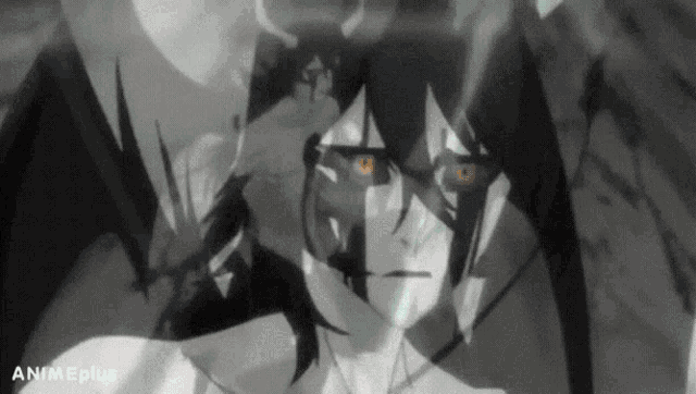 a black and white drawing of a man with a mask on his face and the words animeplus at the bottom