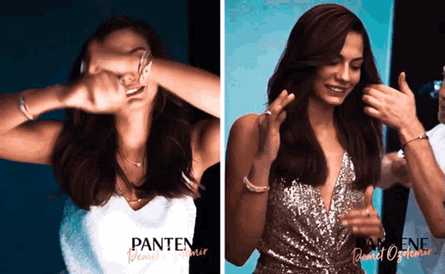 two images of a woman with panten written on the bottom right