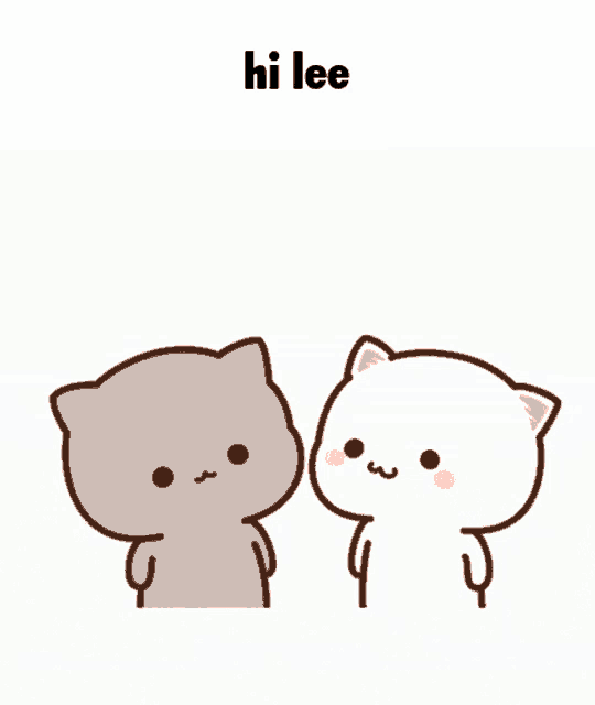 a cartoon of two cats kissing with the words hi lee below them