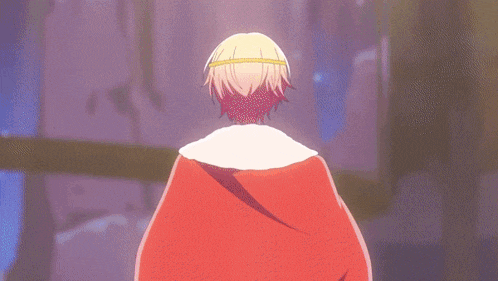 a group of anime characters are dancing on a stage and one of them is wearing a crown and holding a cane .