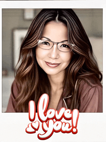 a picture of a woman with glasses and the words i love you behind her