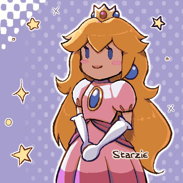 a cartoon of princess peach with the name starzie on the bottom right
