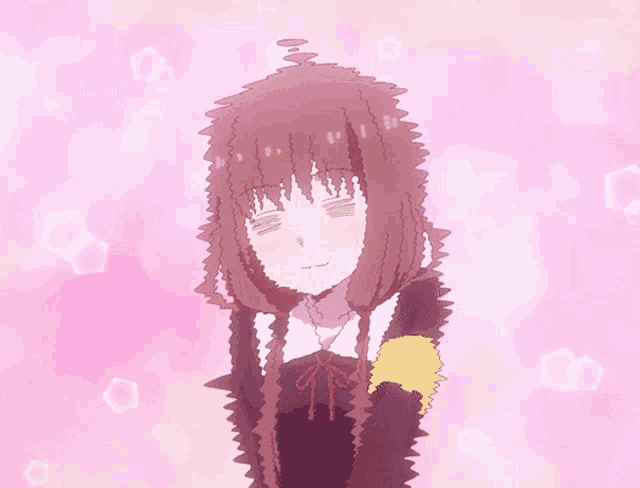 a drawing of a girl with long hair and a yellow badge