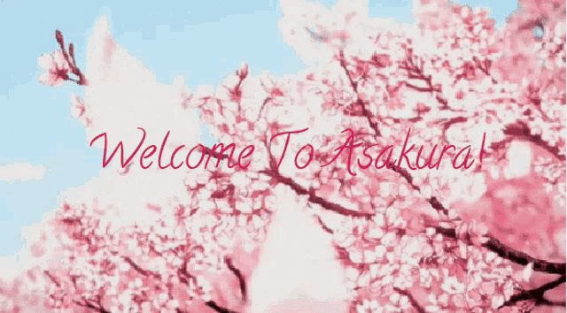 a cherry blossom tree with the words welcome to asakura on it