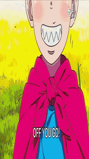 a cartoon of a boy laying in the grass with the words off you go below him