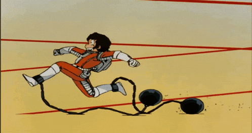 a cartoon of a man kneeling down with a rope around him