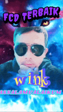 a picture of a man with sunglasses and the words wink on the bottom