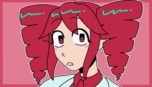 a cartoon of a girl with red hair and a white shirt