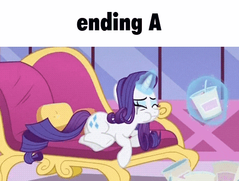 a cartoon of a pony laying on a couch with the words " ending a " above it