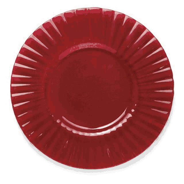 a red plate with a white background and a striped design