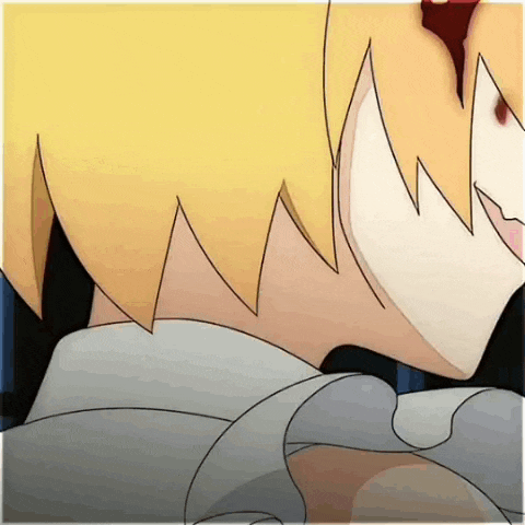 a close up of a cartoon character 's face with blood coming out of his mouth
