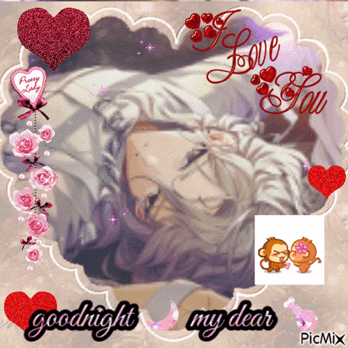 a picture of a girl sleeping with the words goodnight my dear on the bottom