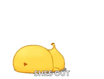 a cartoon chicken is standing on its hind legs and says `` shes out '' .