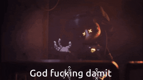 a cartoon character says god fucking damit
