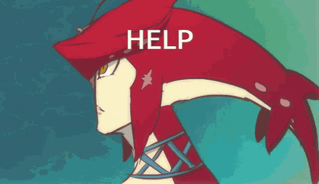 a cartoon drawing of a dolphin with the word help written on it