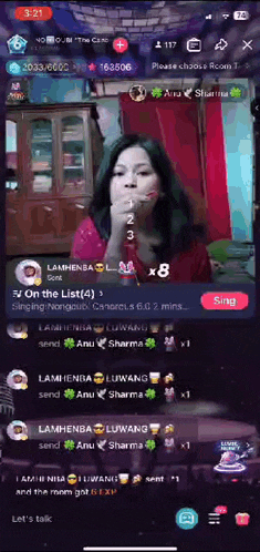 a screenshot of a woman singing on a karaoke app