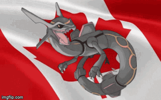 a drawing of a pokemon on a canadian flag