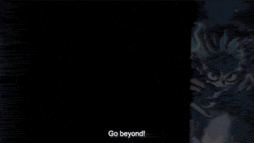 two anime characters are standing next to each other and the words go beyond are visible