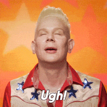 a man wearing a red and white shirt with stars on it says ugh