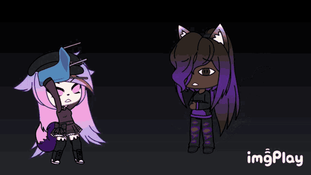 a cartoon of a girl standing next to another girl with the words imgplay below them