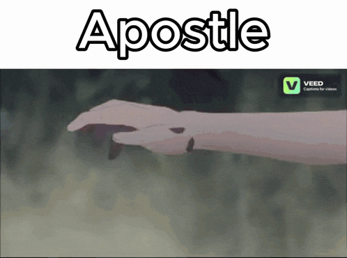 the word apostle is on a screen with a hand