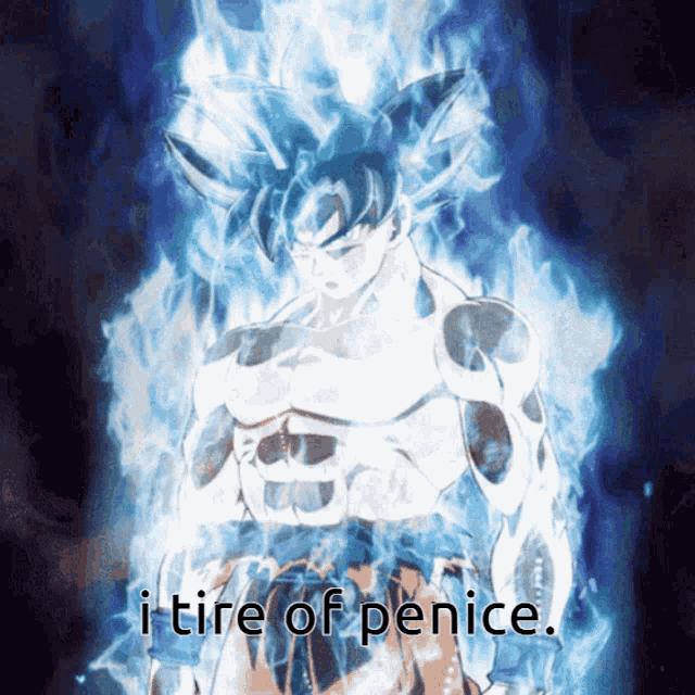 a picture of a dragon ball z character with the words " i tire of penice " below him