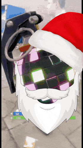 a cartoon character wearing a santa hat and a beard
