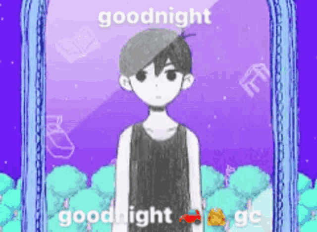 a cartoon character is standing in front of a mirror with the words goodnight written on it