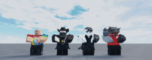 a group of roblox characters are standing in a line