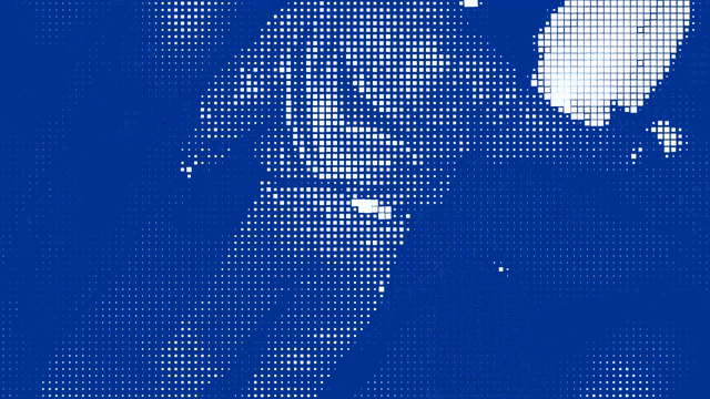 a blue background with white squares and a white triangle in the middle