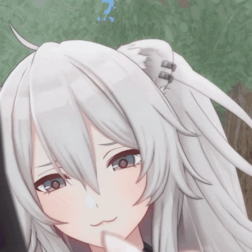 a close up of a white anime girl with blue eyes