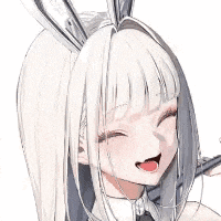 a close up of a girl with white hair and bunny ears on her head .