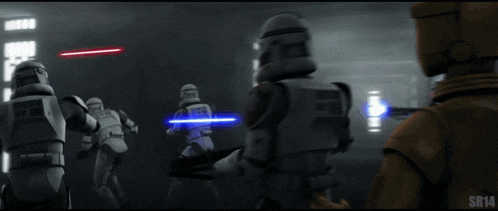 a painting of a group of stormtroopers with sr14 in the bottom right corner
