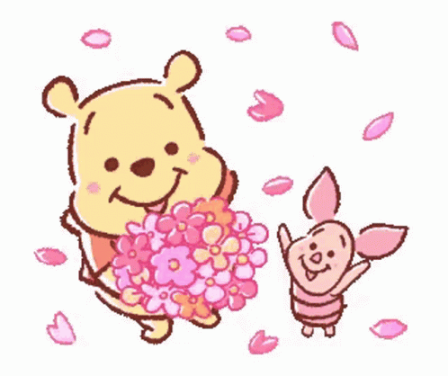 Pooh And Piglet Flowers GIF - Pooh And Piglet Flowers Petals GIFs
