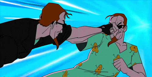 a cartoon of two men fighting each other with one wearing a green shirt with potatoes on it