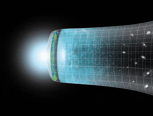 a drawing of the beginning of the universe with a light coming out of the center