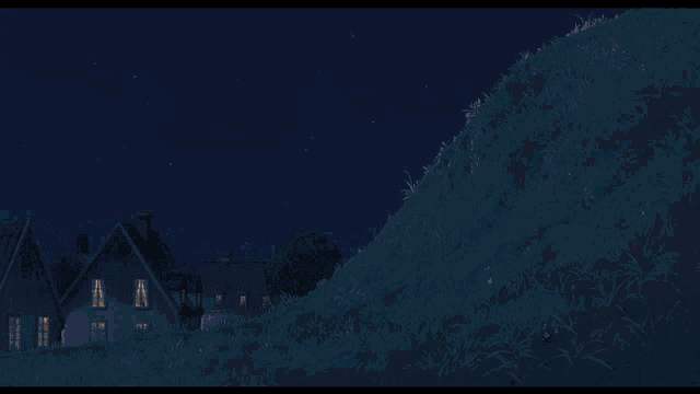 a witch is laying on a hill with a broom in her hand