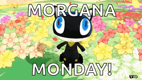 morgana is standing in a field of flowers