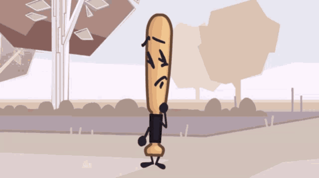 a cartoon illustration of a baseball bat with a face on it