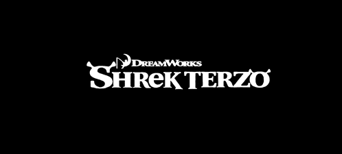 the logo for dreamworks shrek terzo is on a black background .