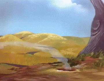 a painting of a landscape with a tree in the middle