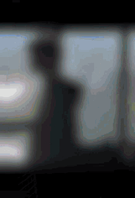 a silhouette of a person standing in front of a window with a blurred background