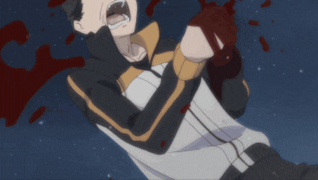 a man with blood coming out of his mouth is laying down