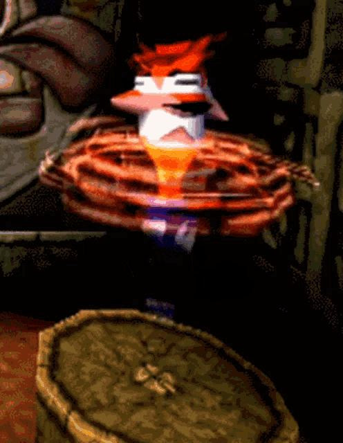 a pixelated image of a cartoon character with a flame coming out of its mouth