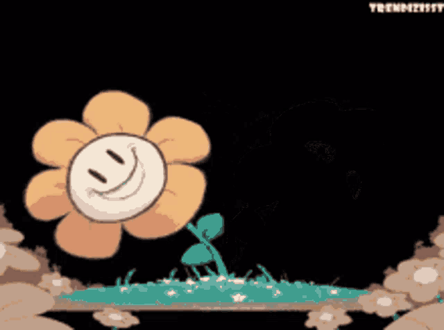 a cartoon drawing of a flower with a smiling face