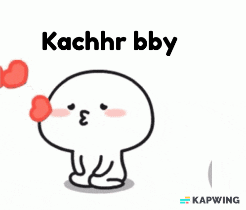 a cartoon character with red hearts in his eyes and the words `` kachhr bby '' .