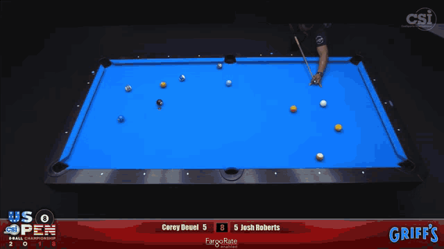 a pool table with griff 's on the bottom right