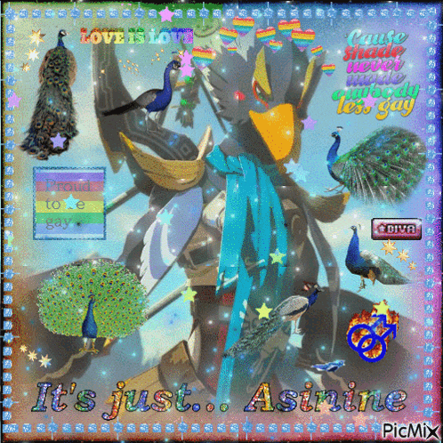 a picture of a peacock with the words it 's just asinine