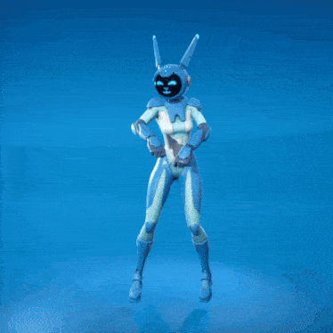 a cartoon character in a blue suit is dancing with her arms outstretched on a blue background